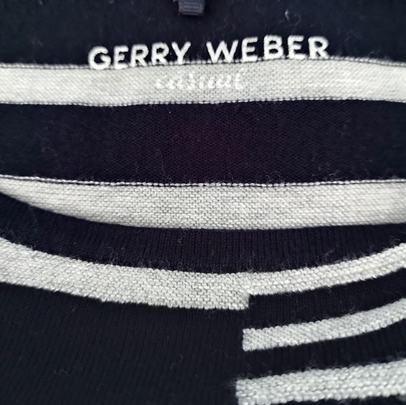 Navy and Gray Stripe Tunic Length Boat Neck Sweater | Size 14 | GERRY WEBER | - Picture 7 of 11